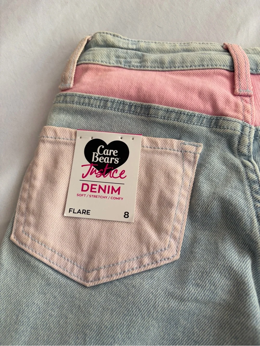 Justice Y2K Blue Denim Jacket (M)  & Jeans (size 8)with Pink Bear Patches NWT
